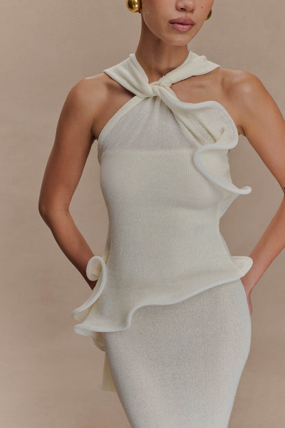 Caprice Halter Knit Maxi Dress - White