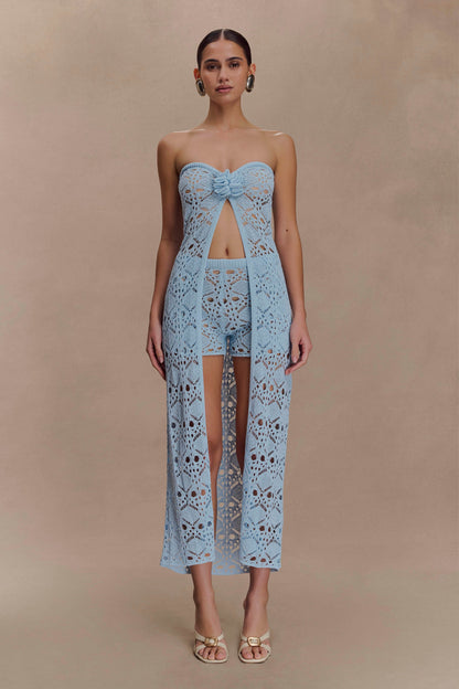 Aeline Crochet Knit Shorts - Sky Blue