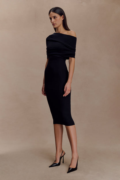 Zandie Cashmere Blend Knit Midi Dress - Black