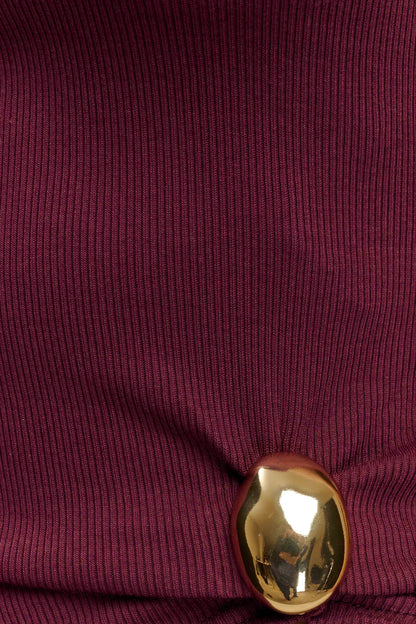 Lola Ribbed Sleeveless Top With Hardware - Burgundy