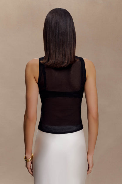 Dollie Sheer Knit Tank Top - Black