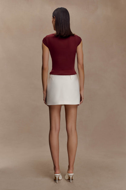 Romana Short Sleeve Mesh Top - Burgundy