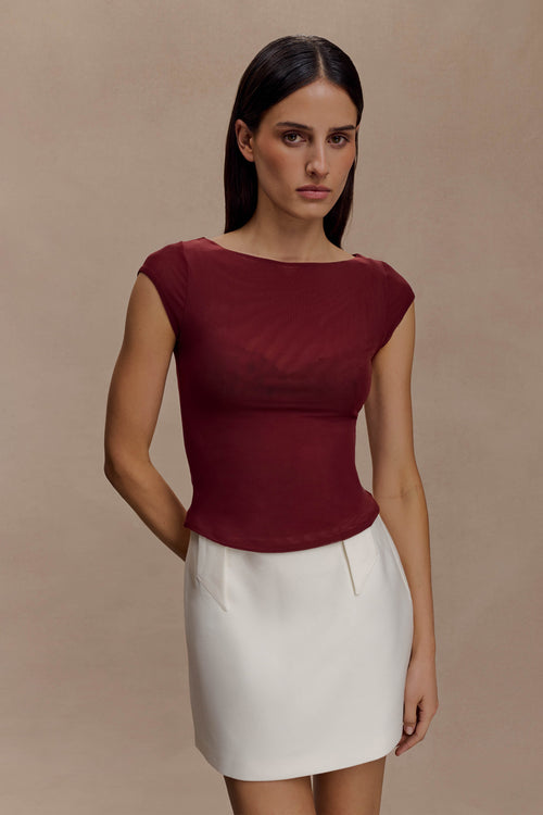Romana Short Sleeve Mesh Top - Burgundy