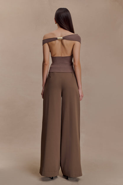 Carley Off Shoulder Knit Top - Cacao Brown