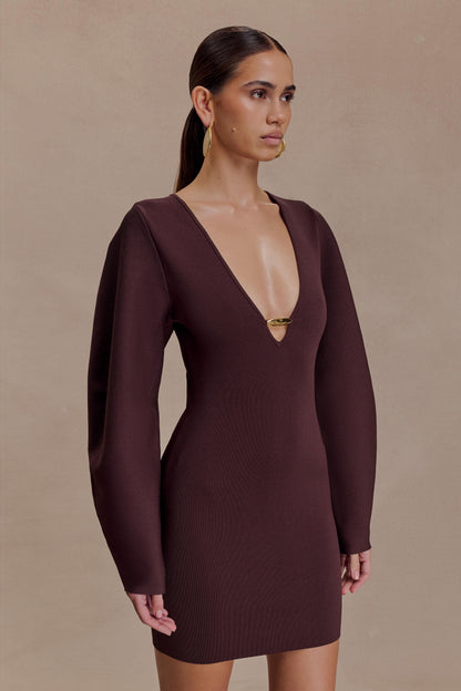 Billy Balloon Sleeve Knit Mini Dress - Dark Chocolate