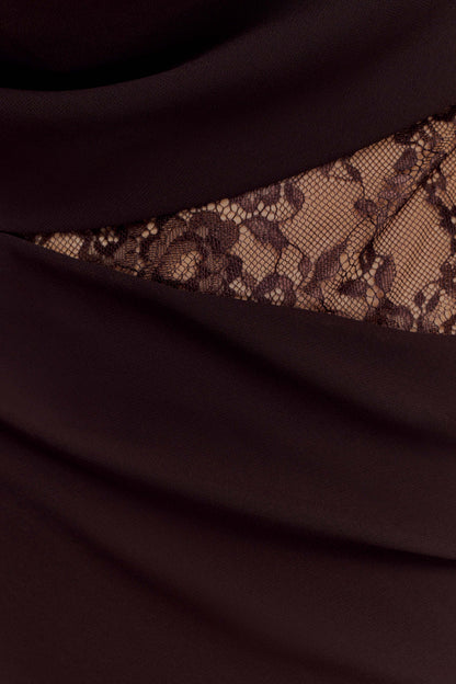 Arra Chiffon And Lace Halter Maxi Dress - Cacao Brown