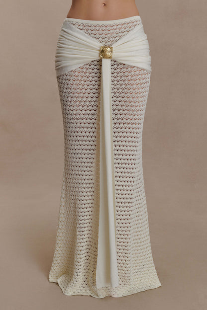 Mania Crochet Maxi Skirt With Hardware - Ivory