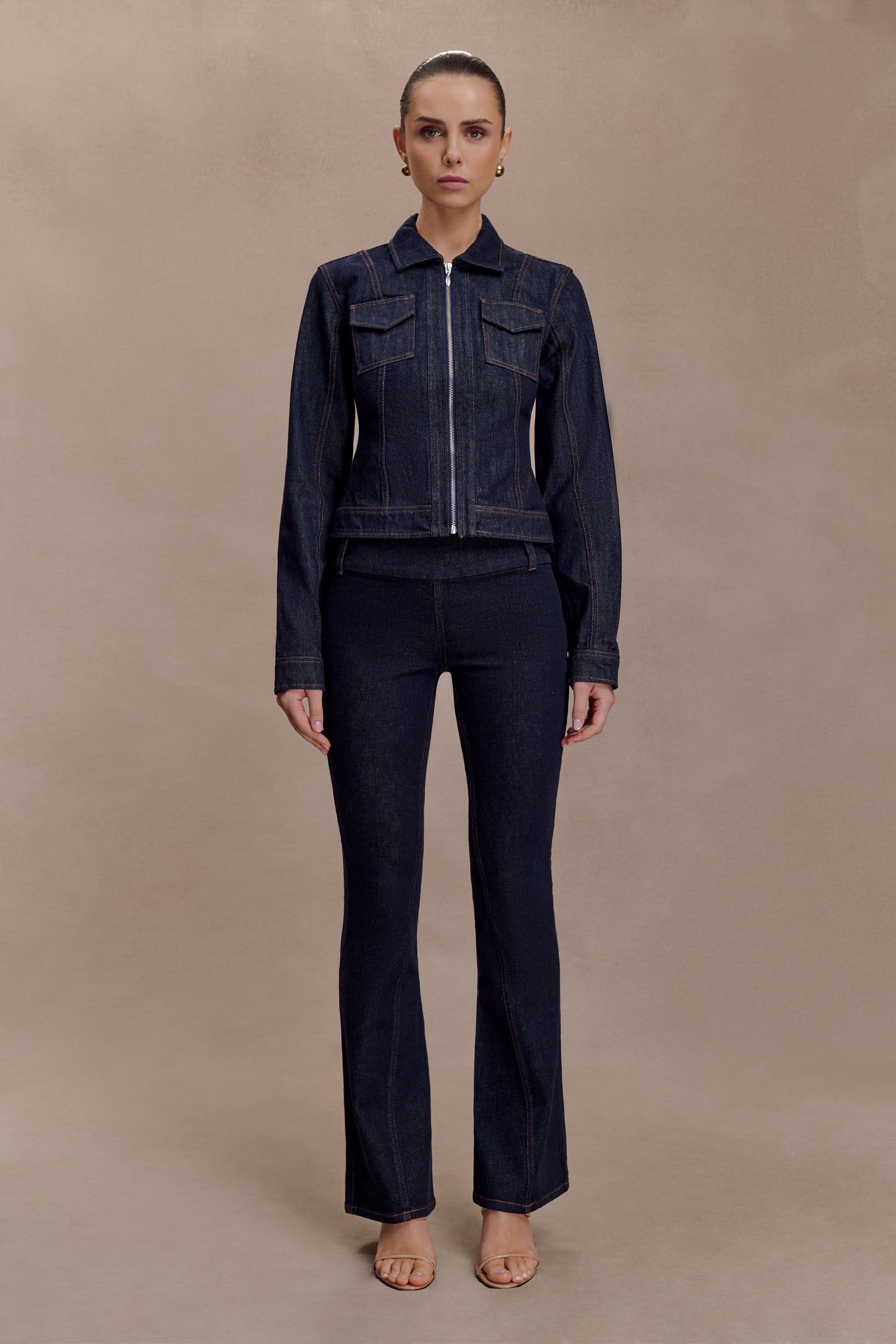Shelly Flared Denim Jeans - Washed Indigo Blue