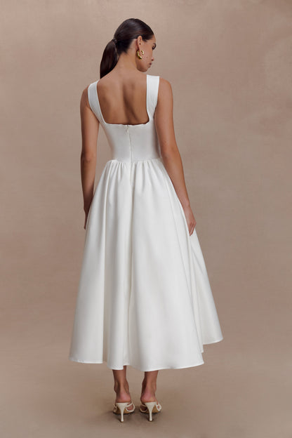 Monika Gathered Waist Cotton Midi Dress - White