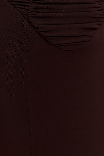 Willa Gathered Mesh Midi Dress - Chocolate