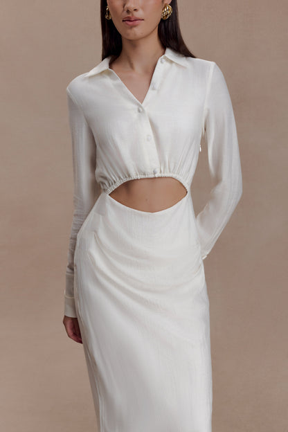 Cecilie Cut Out Shirt Midi Dress - White