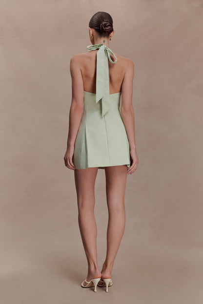 Nelly Halter Neck Cotton Mini Dress - Sage