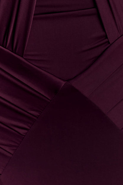 Indira Gathered Slinky Halter Maxi Dress - Mahogany