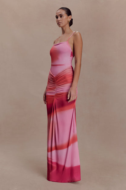 Roisin Slinky Maxi Dress - Pink Sunset Print