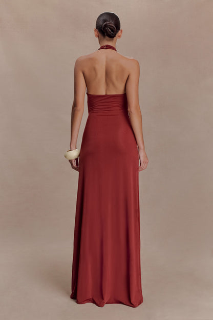 Veda Slinky Halter Maxi Dress - Russet