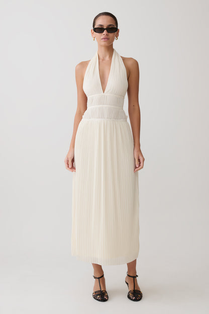 Thien Cowl Halter Midi Dress - Ivory