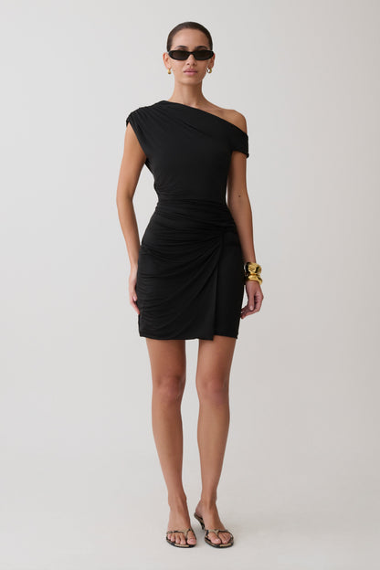 Alyn Off Shoulder Draped Mini Dress - Black