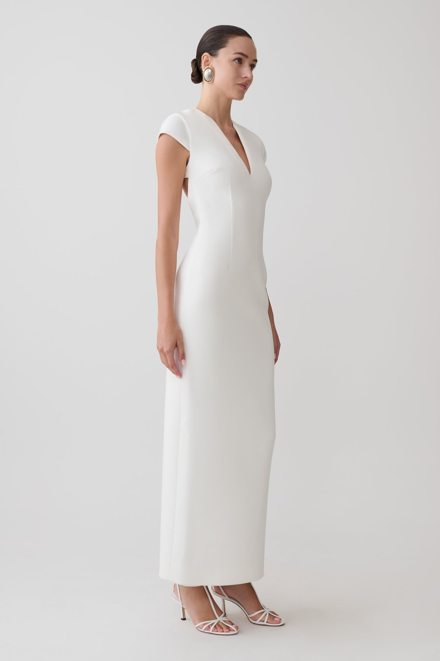 Briella V Neck Suiting Maxi Dress - Ivory