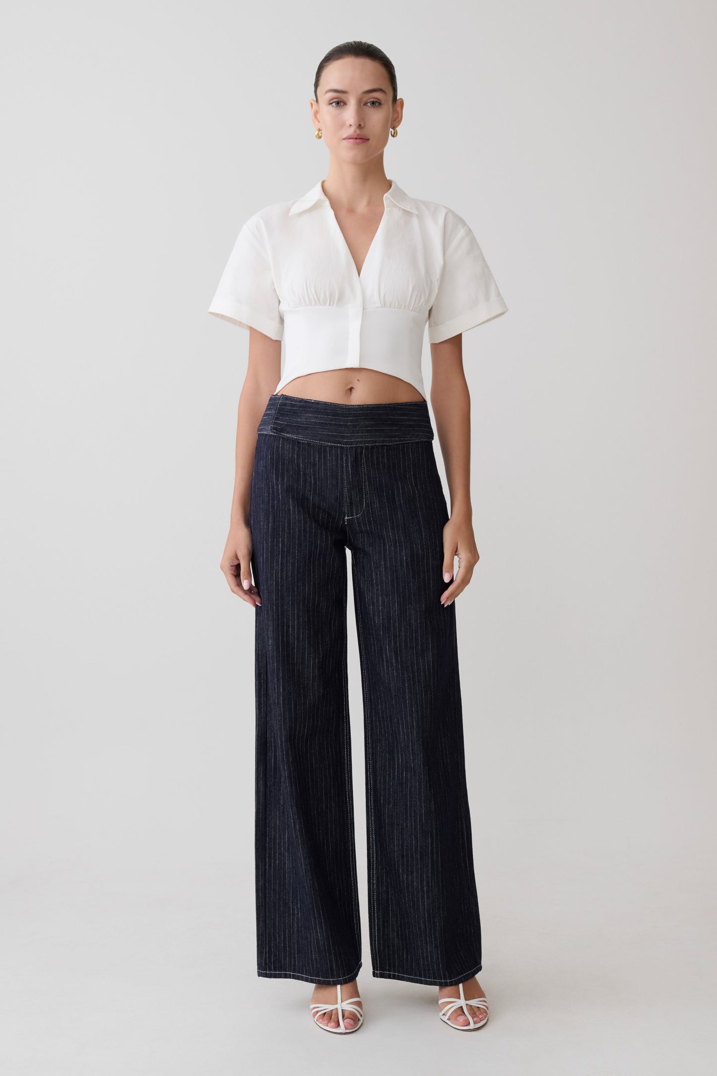 Sienna Flare Mid Rise Denim Jeans - Indigo Pinstripe