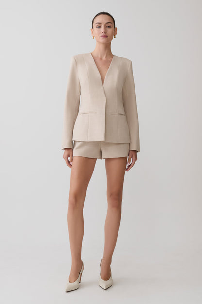 Solenne Suiting Shorts - Natural Marle