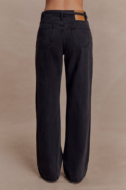 Perrie Mid Rise Straight Leg Tie Jeans - Washed Black