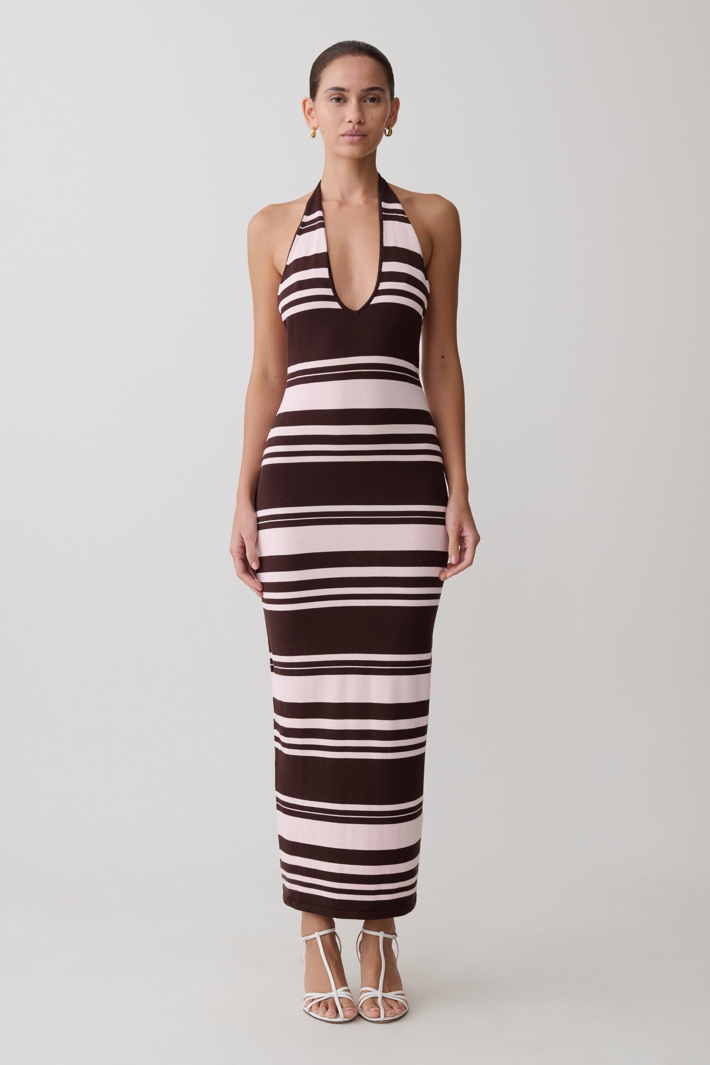Brienne Stripe Midi Dress - Pink/Chocolate
