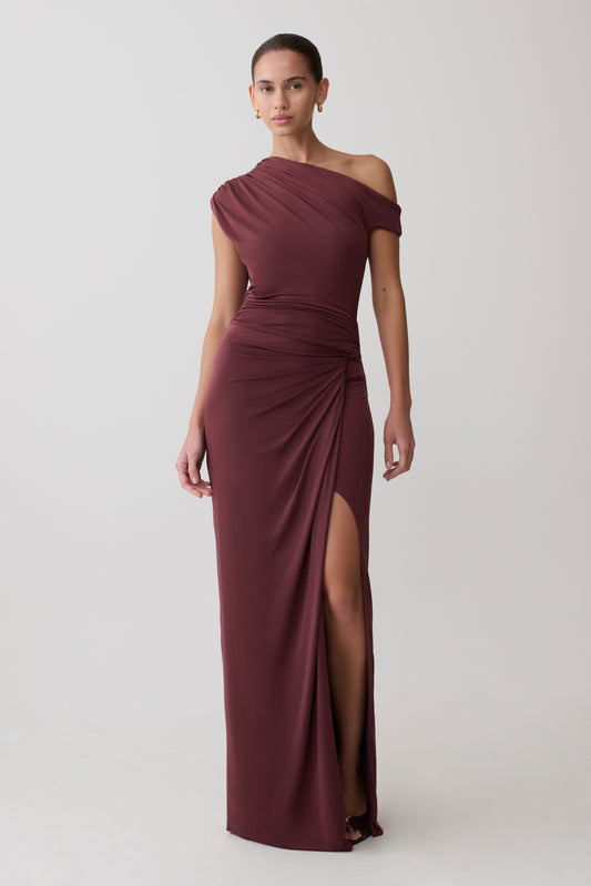 Alyn Off Shoulder Draped Maxi Dress - Dark Plum
