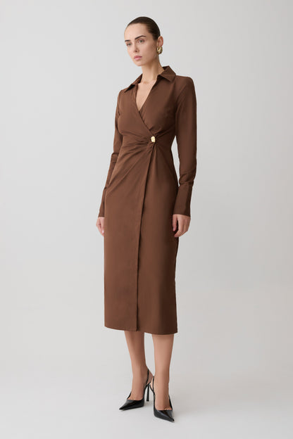 Mikaila Asymmetric Shirt Dress - Dark Chocolate