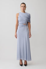 Adrienne Lurex Knot Maxi Skirt - Pastel Blue
