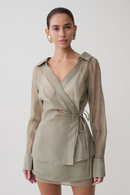 Frankie Organza Cross Over Shirt - Smoke