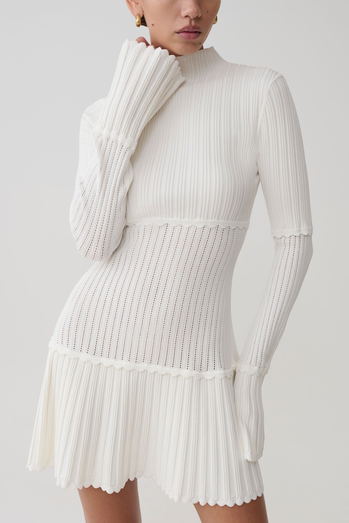 Adena Pointelle Knit Mini Dress - Ivory