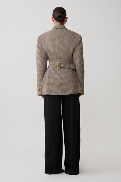 Mila Shaped Blazer - Tan Check