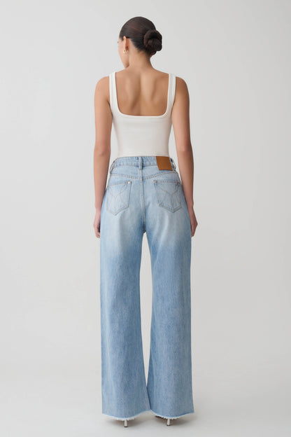 Sebastian Straight Leg Denim Jeans With Fray Hem - Washed Light Blue