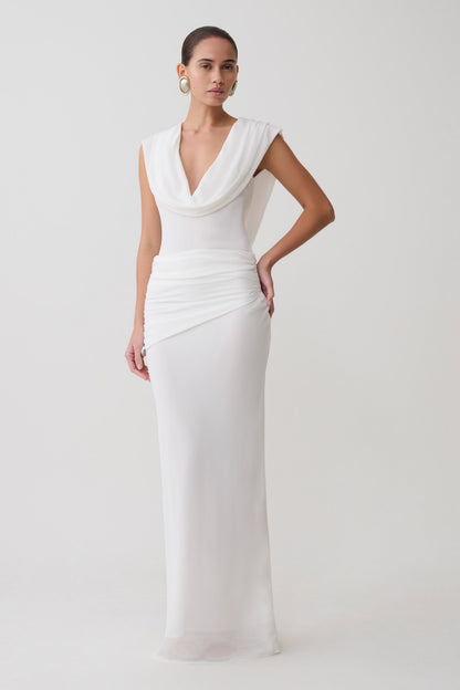Giulia Chiffon Draped Maxi Dress - White