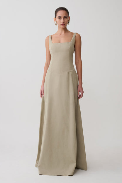 Salma Drop Waist Cotton Maxi Dress - Sage