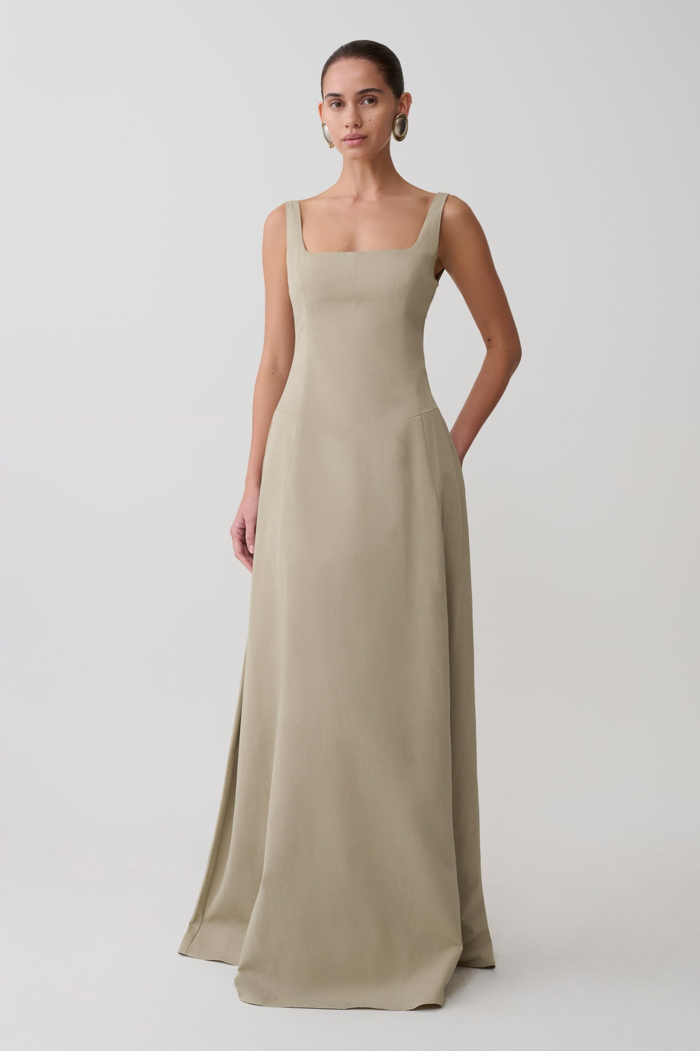 Salma Drop Waist Cotton Maxi Dress - Sage