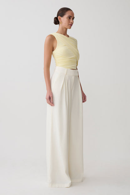 Adrienne One Shoulder Slinky Top - Lemon