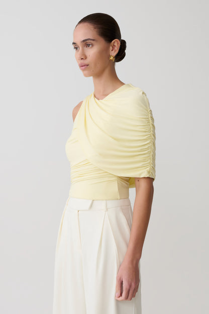 Adrienne One Shoulder Slinky Top - Lemon