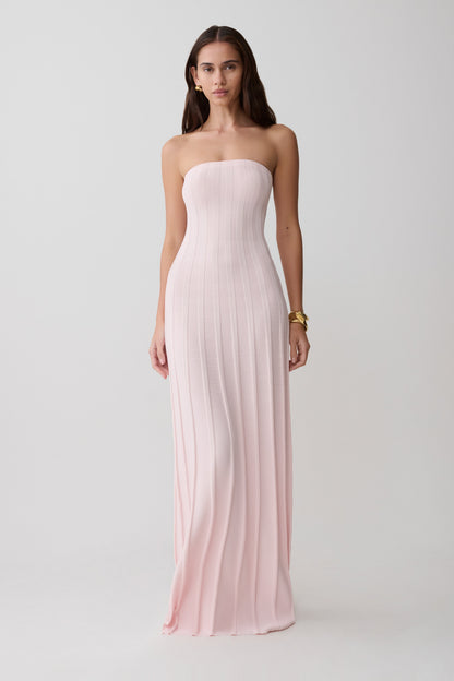 Pia Ribbed Strapless Maxi Dress - Baby Pink