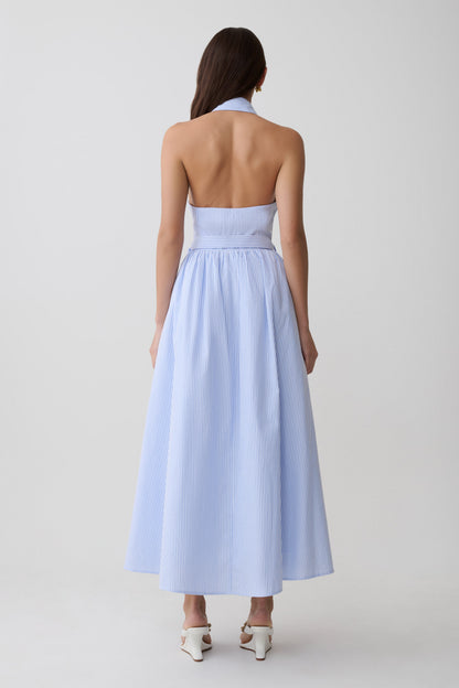 Cindy Collared Midi Dress - Blue Pinstripe