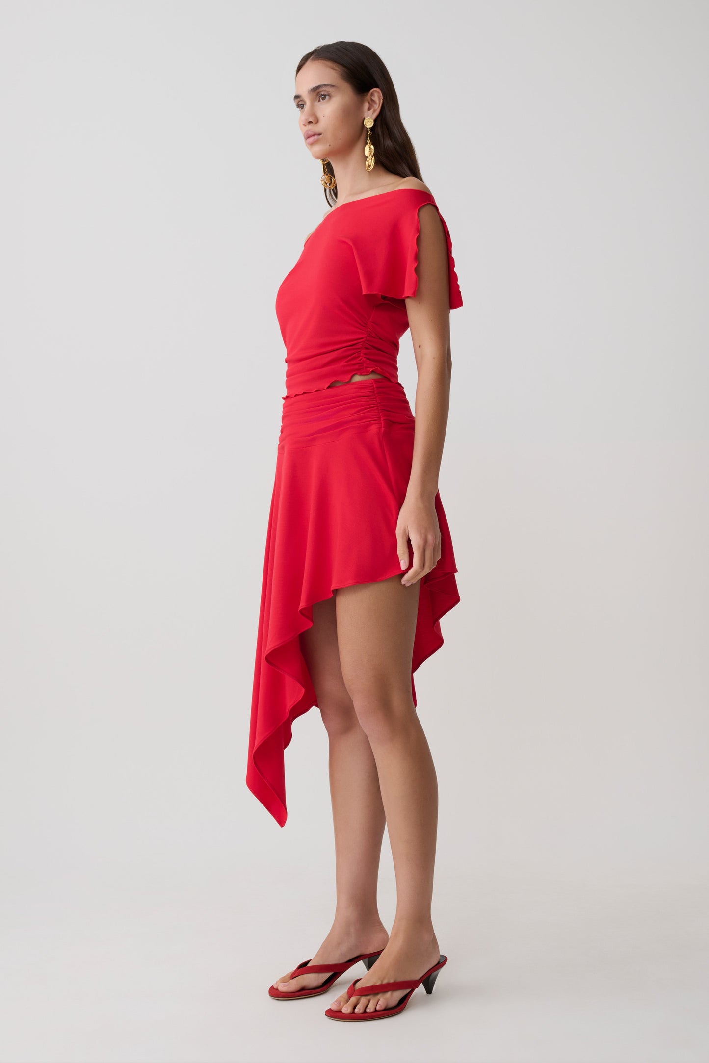 Talise Modal Flounce Short Sleeve Top - Red