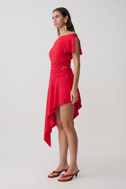 Talise Modal Flounce Short Sleeve Top - Red
