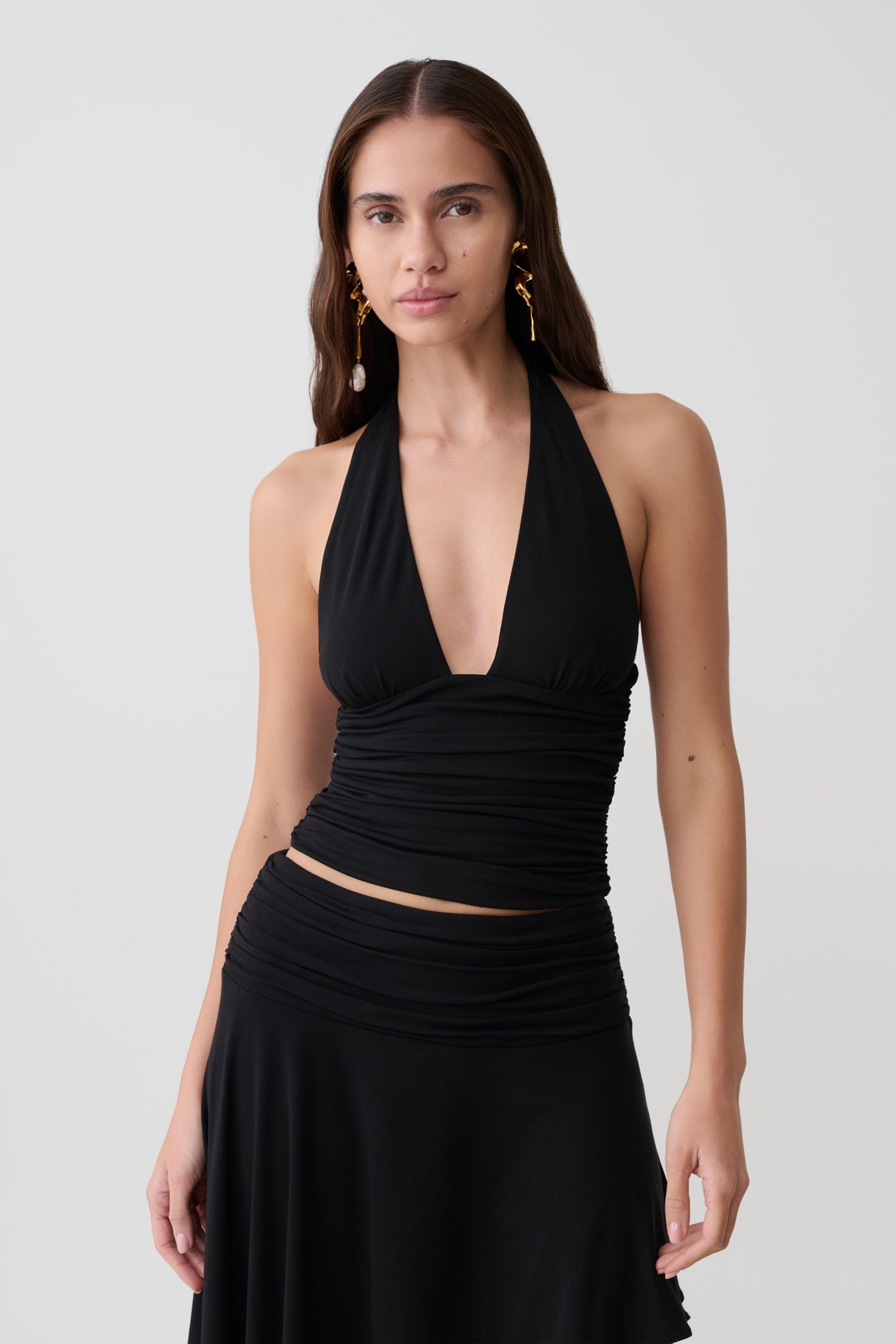 Peregrine Modal Gathered Halter Top - Black