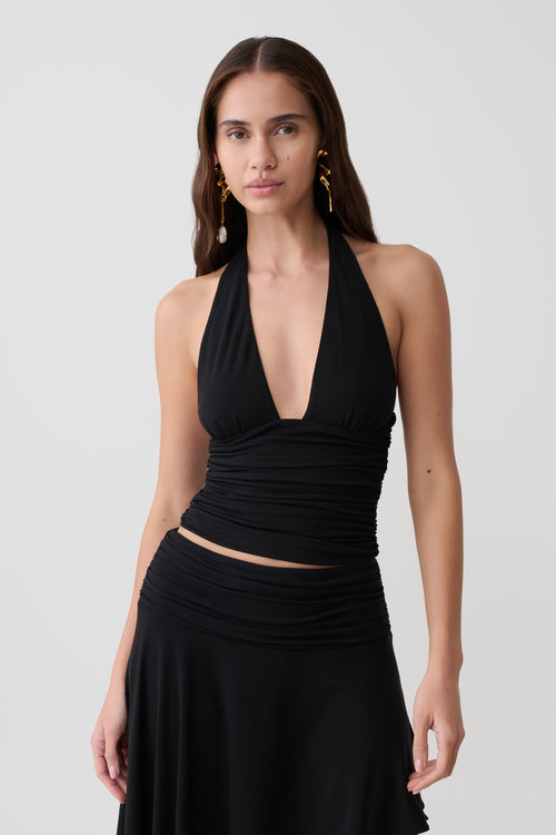 Peregrine Modal Gathered Halter Top - Black