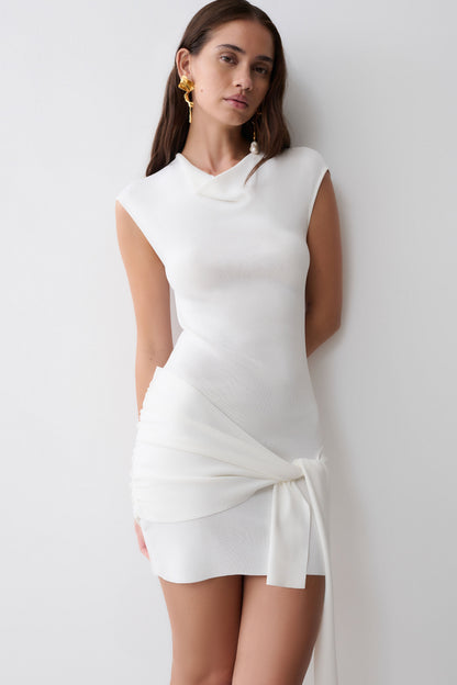 Freida Knit Mini Dress With Sash - Ivory