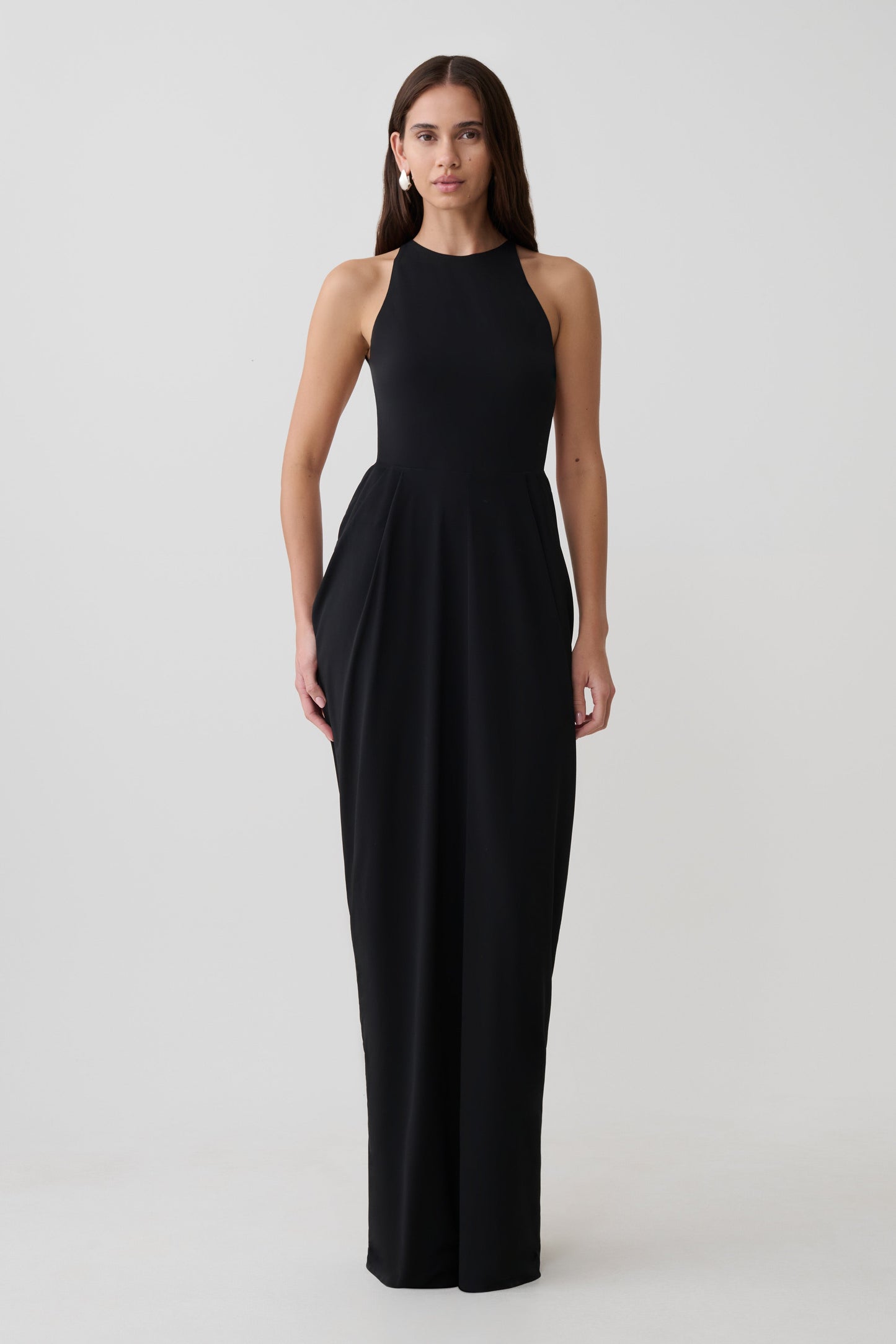 Bahari Low Back Halter Maxi Dress - Black