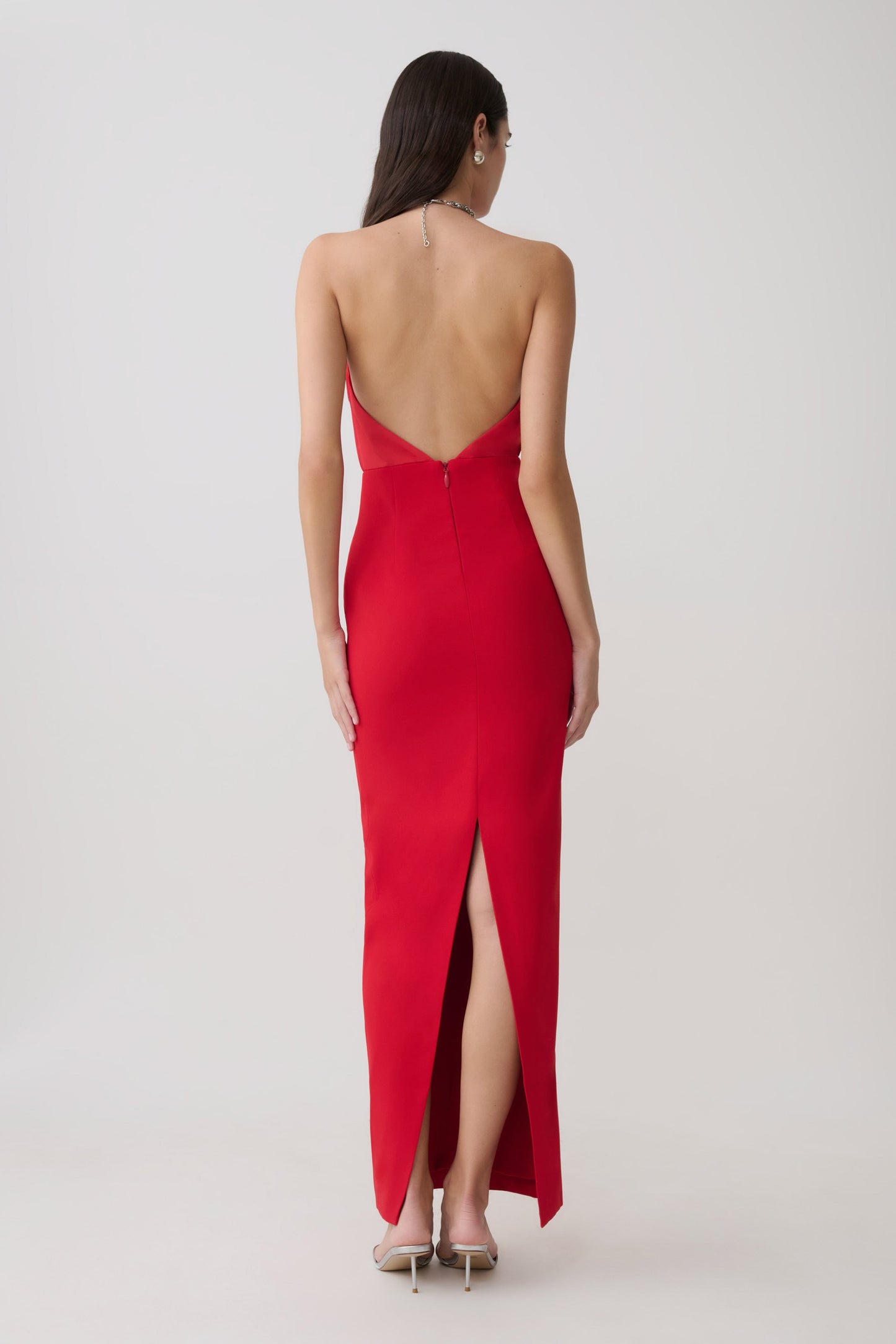 Elina Satin Necklace Maxi Dress - Red