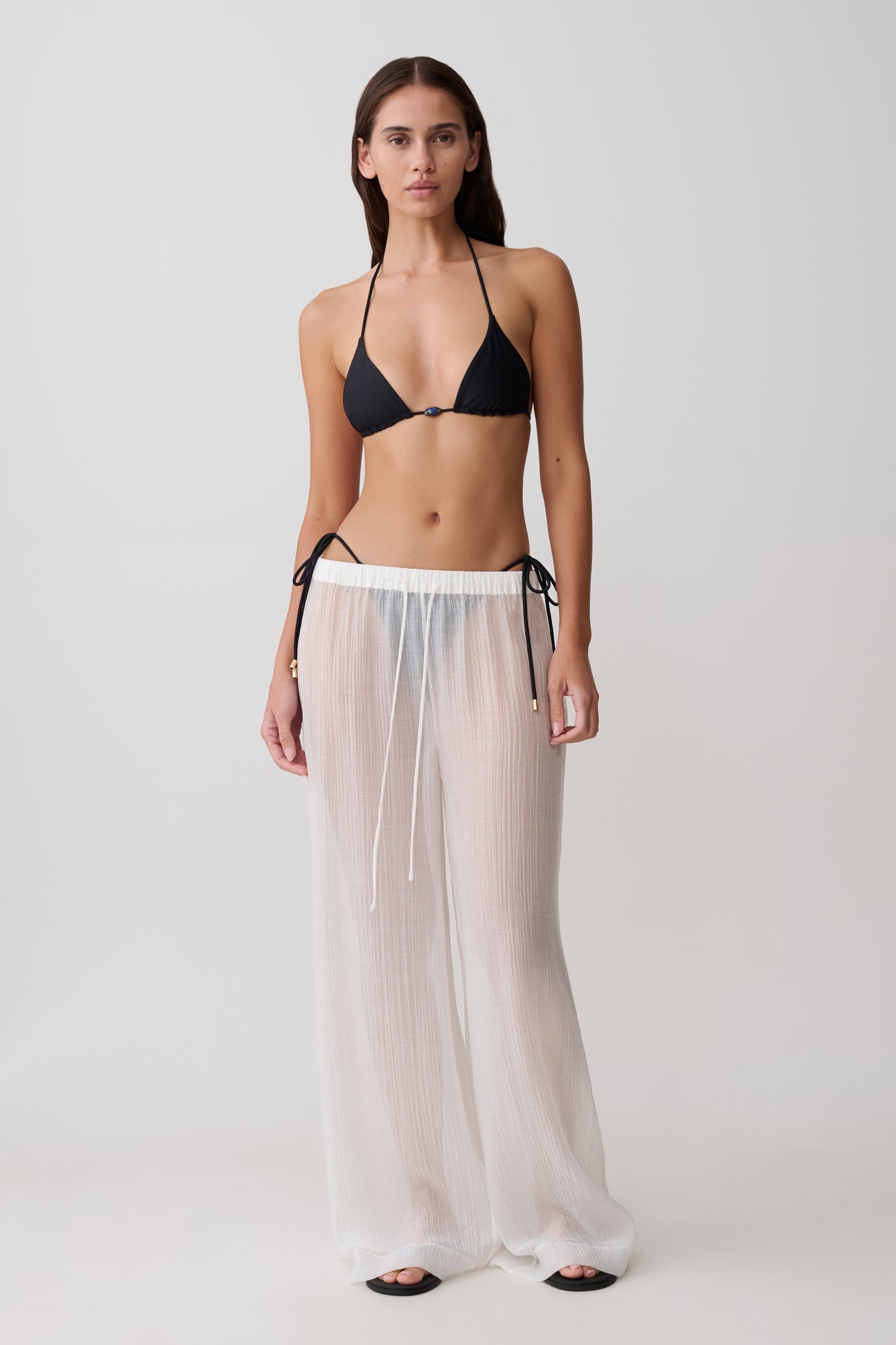 Leilani Sheer Drawstring Wide Leg Pants - Ivory