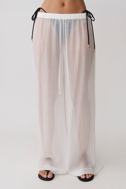 Leilani Sheer Drawstring Wide Leg Pants - Ivory
