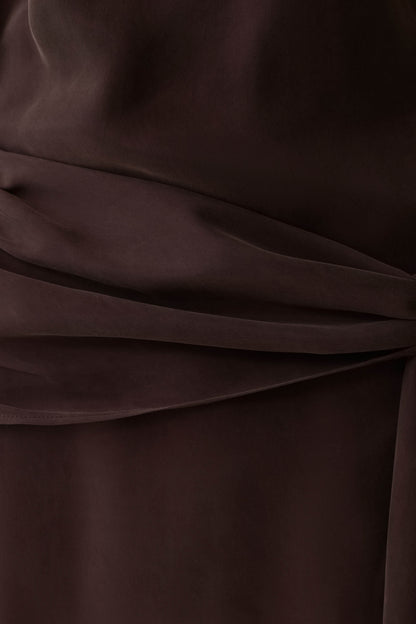 Felicity Short Sleeve Dress With Waist Tie - Dark Chocolate